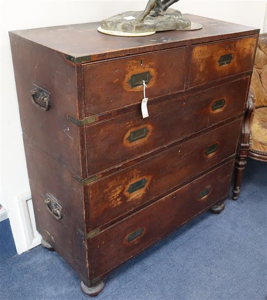 A mid 19th century teak campaign chest W.99cm